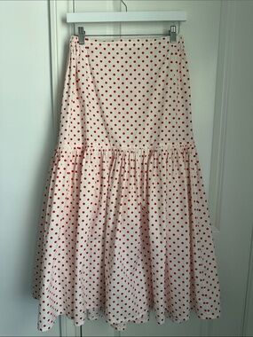 KRISTA LARSON Polka Dot Cream & Red Skirt ONE SIZE Cotton Made in USA